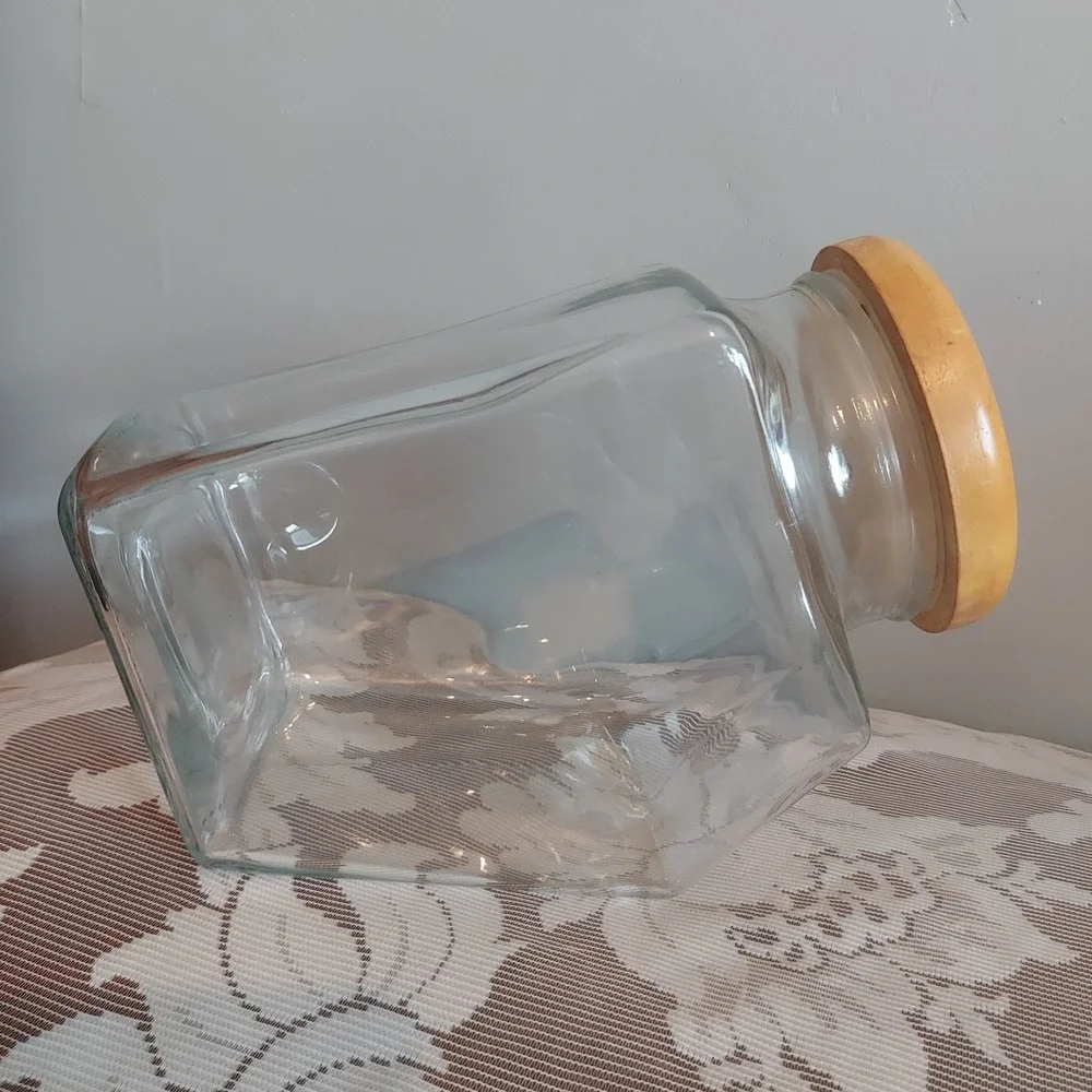 Vintage Slanted Square Glass Apothecary Jar with Wood Lid Clear 6x9x5.25in
